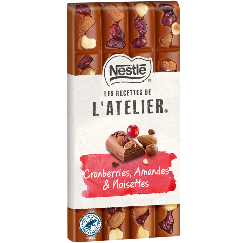NESTLE L'ATELIER - Lait Cranberries amandes noisettes - 170g