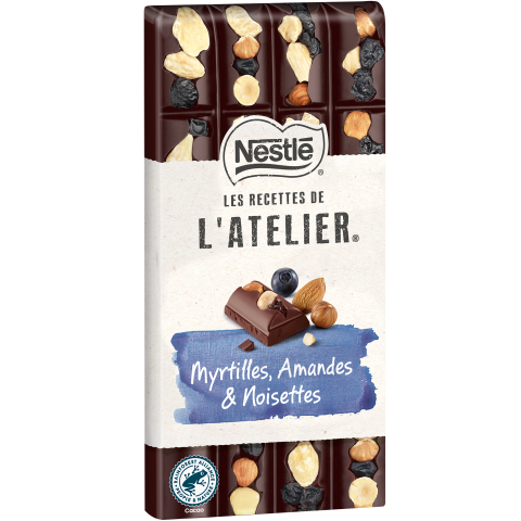 NESTLE LES RECETTES DE L'ATELIER - Tablette Chocolat noir myrtilles amandes - 170g