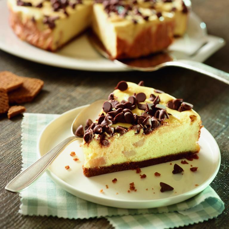 Cheesecake poire et pépites de chocolat au lait Cheesecake poire et pépites de chocolat au lait