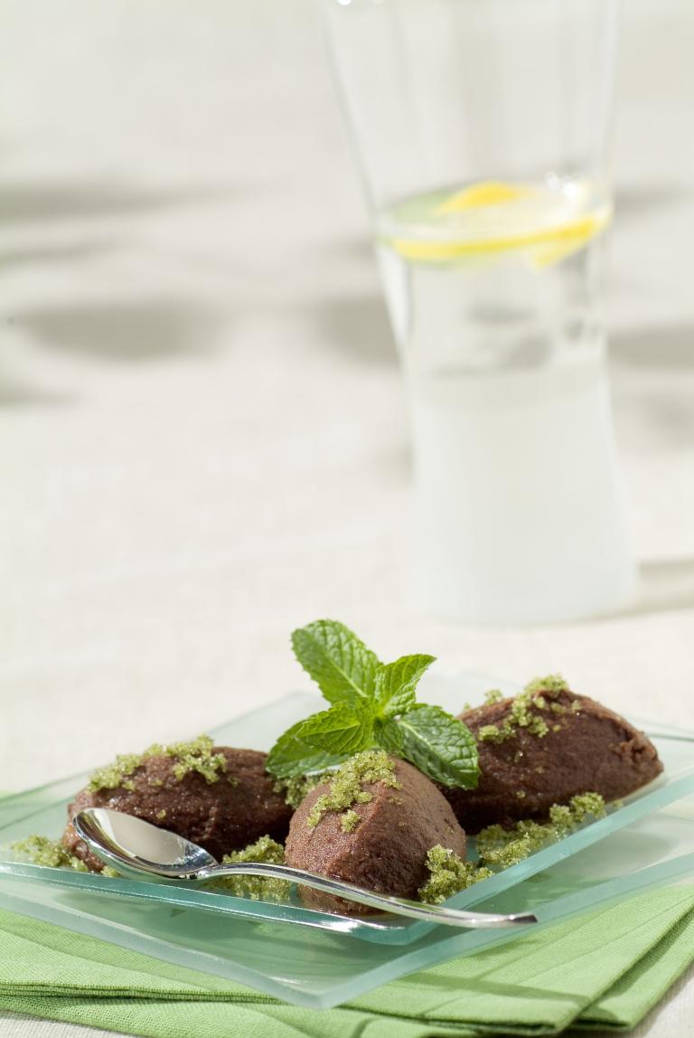 Granite au chocolat et son sucre a la menthe fraiche Granite au chocolat et son sucre a la menthe fraiche