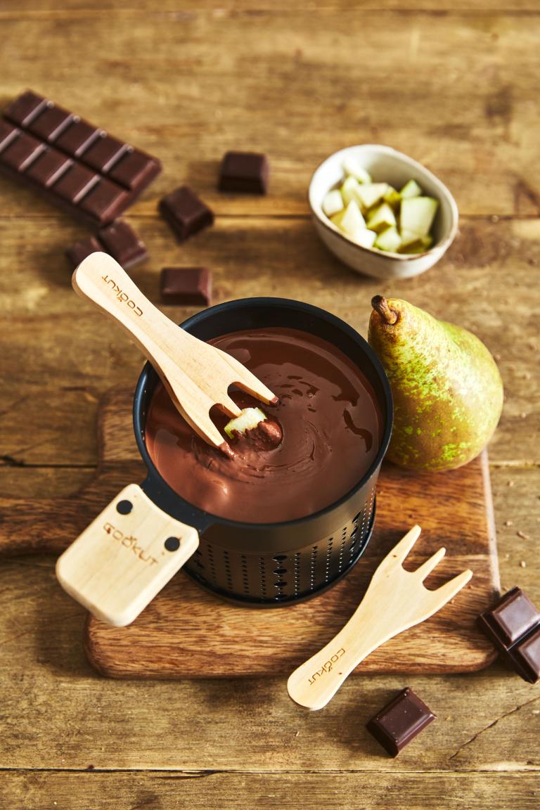 Fondue au chocolat noir et poire