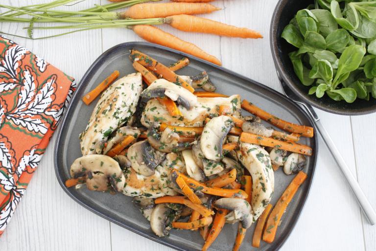 Aiguillettes de poulet aux carottes et champignons Aiguillettes de poulet aux carottes et champignons