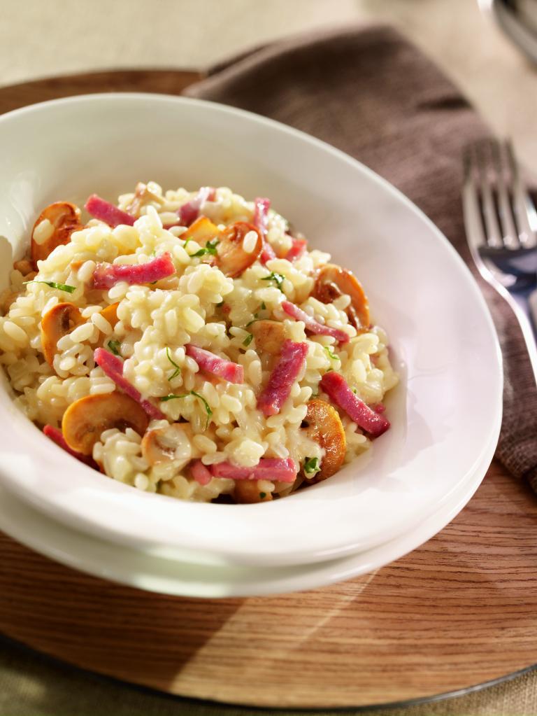 Risotto aux champignons et allumettes de bacon Risotto aux champignons et allumettes de bacon