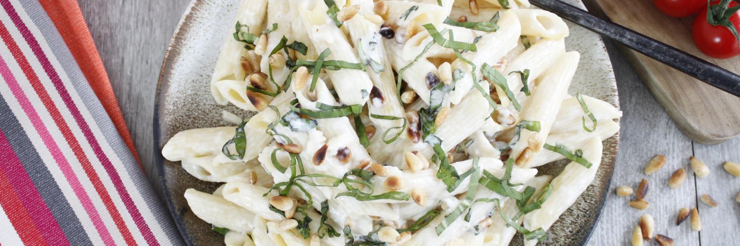 Penne au fromage pignons et basilic Penne au fromage pignons et basilic