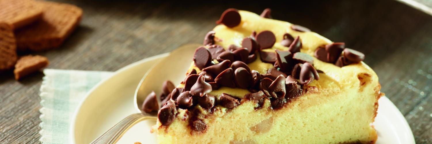 Cheesecake poire et pépites de chocolat au lait Cheesecake poire et pépites de chocolat au lait