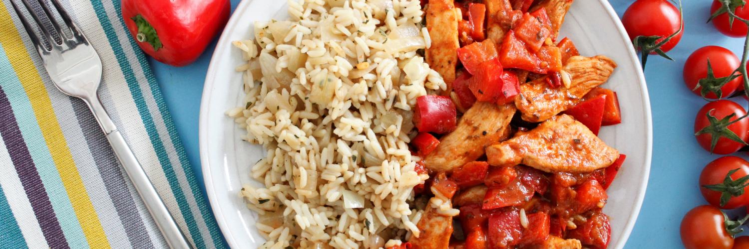 Poulet basquaise et riz sauté au thym Poulet basquaise et riz sauté au thym