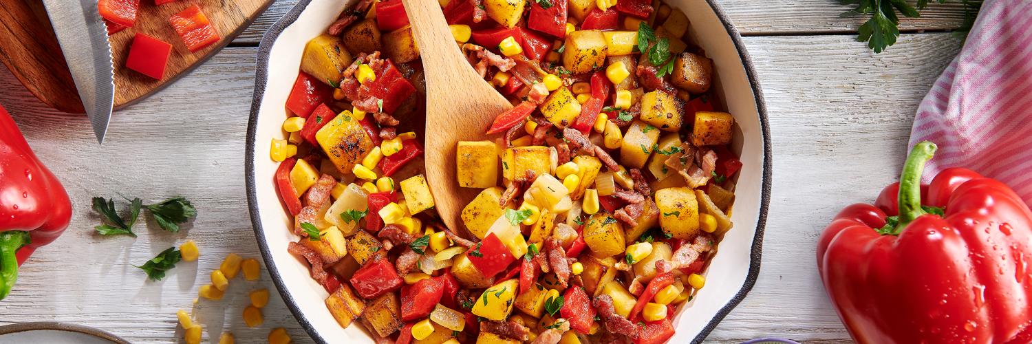 Poêlée de légumes sautés au bacon fumé Poêlée de légumes sautés au bacon fumé