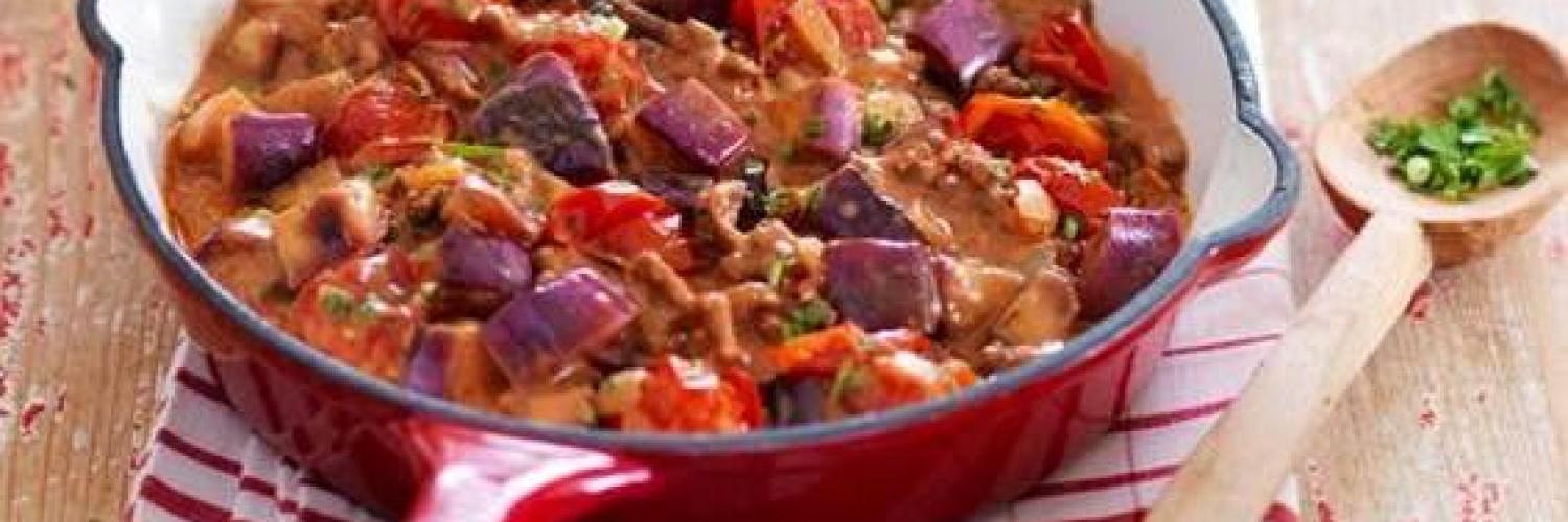 Poêlée de boeuf, aubergines et tomates façon moussaka Poêlée de boeuf, aubergines et tomates façon moussaka
