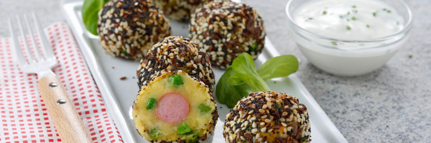 Boulettes Knacki purée et petits pois Boulettes Knacki purée et petits pois