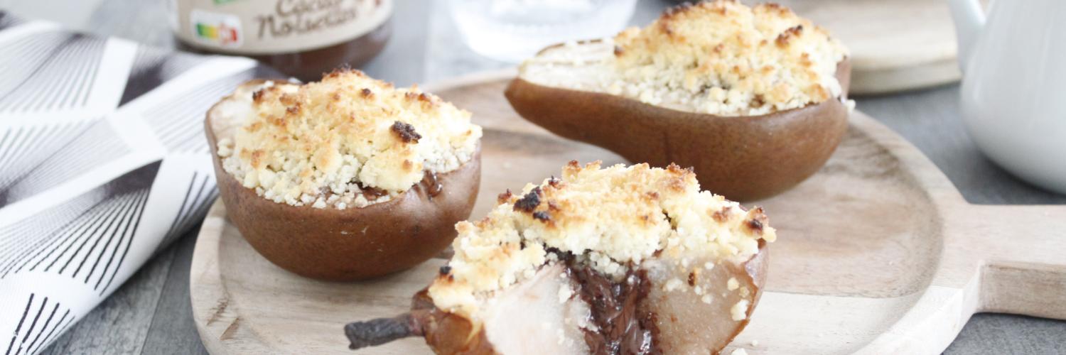 Poires coeur de pâte à tartiner et crumble Poires coeur de pâte à tartiner et crumble