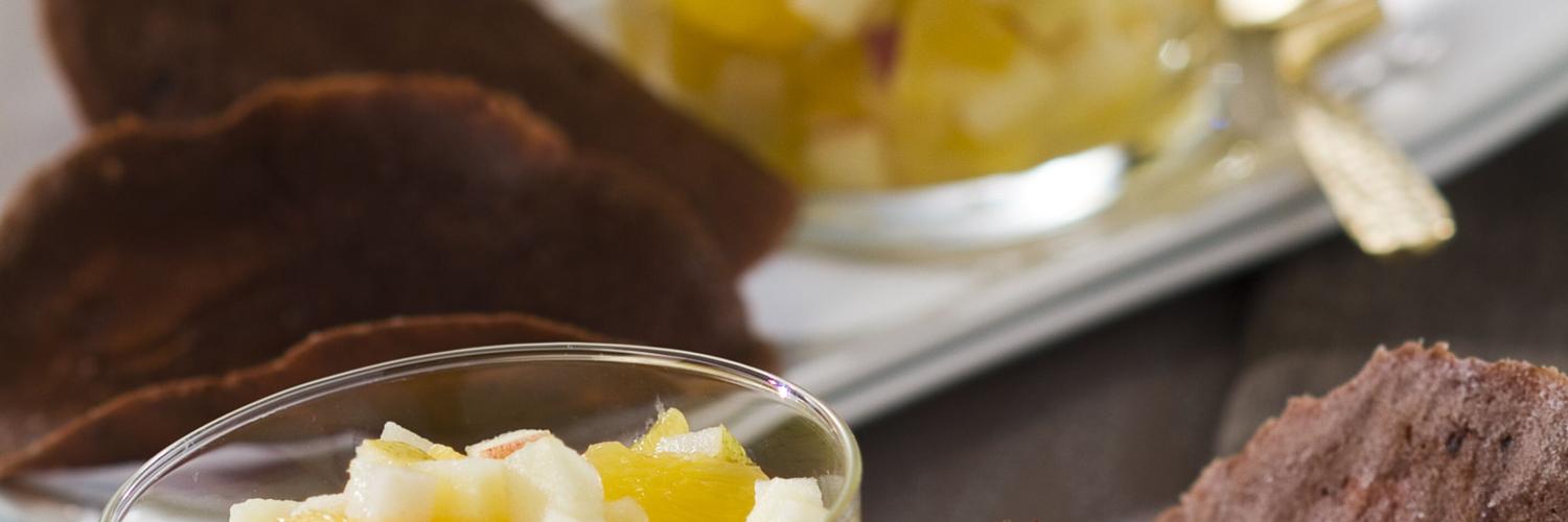 Tuiles choco orange et salade de fruits frais Tuiles choco orange et salade de fruits frais