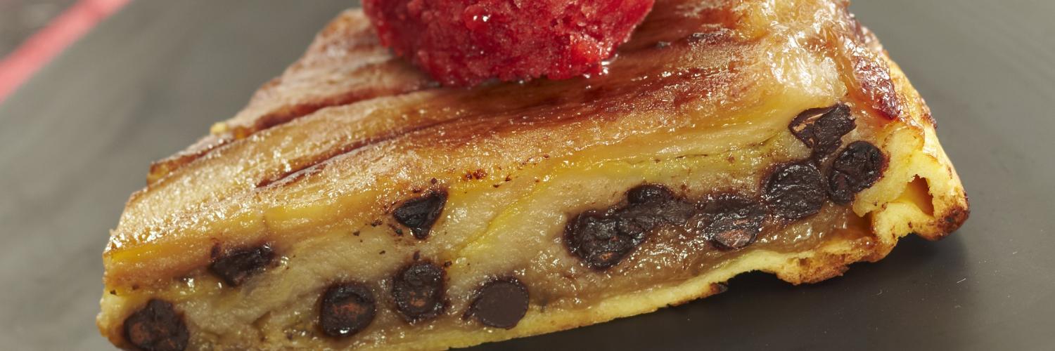 Tatin banane chocolat et granité de fraises Tatin banane chocolat et granité de fraises