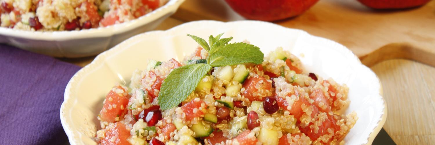 Salade pastèque, quinoa et grenade à la menthe Salade pastèque, quinoa et grenade à la menthe