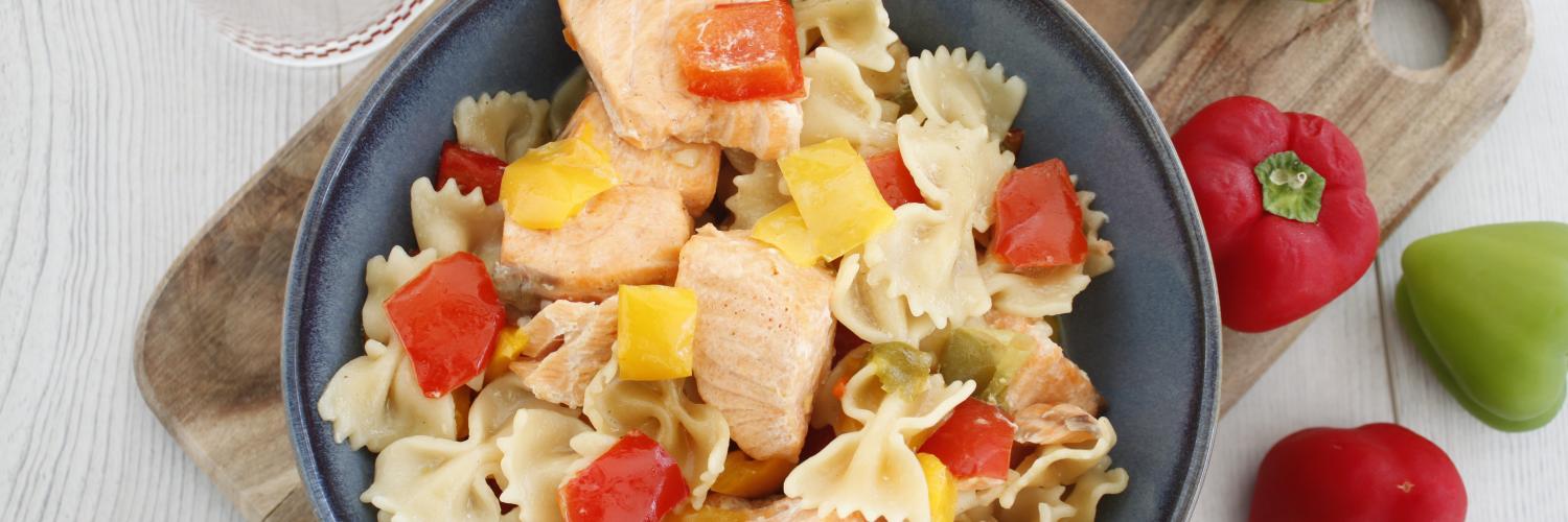 One pot pasta saumon et 3 poivrons One pot pasta saumon et 3 poivrons