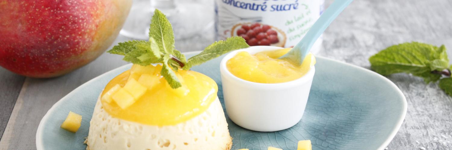Flan coco coulis de mangue Flan coco coulis de mangue