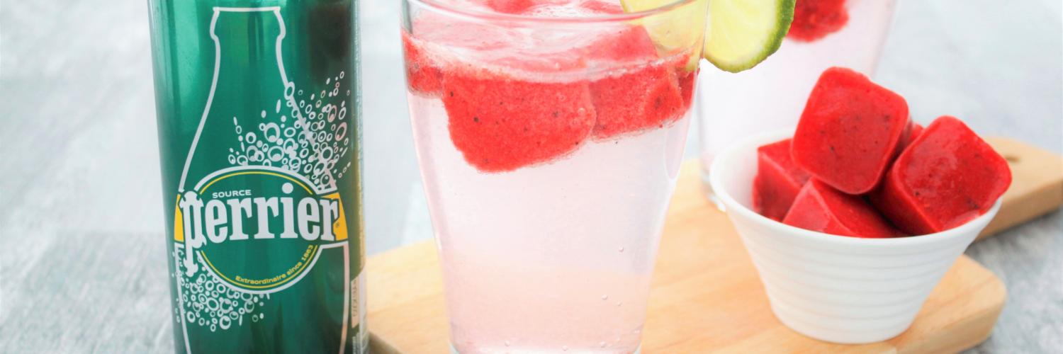 Perrier et glaçons fraise menthe citron vert Perrier et glaçons fraise menthe citron vert