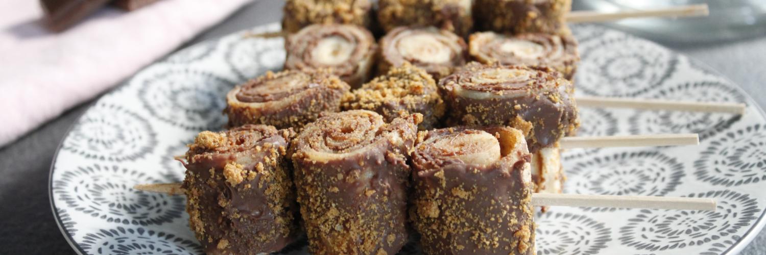 Brochettes de crêpes chocolat praliné speculoos Brochettes de crêpes chocolat praliné speculoos