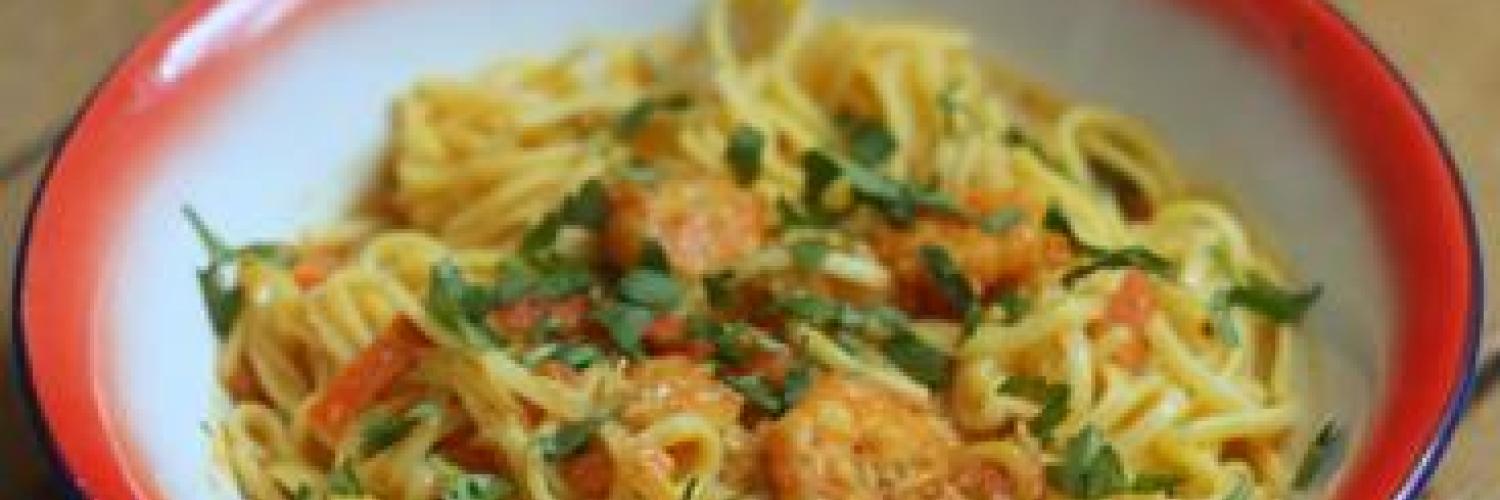 Linguines aux crevettes et petits légumes Linguines aux crevettes et petits légumes