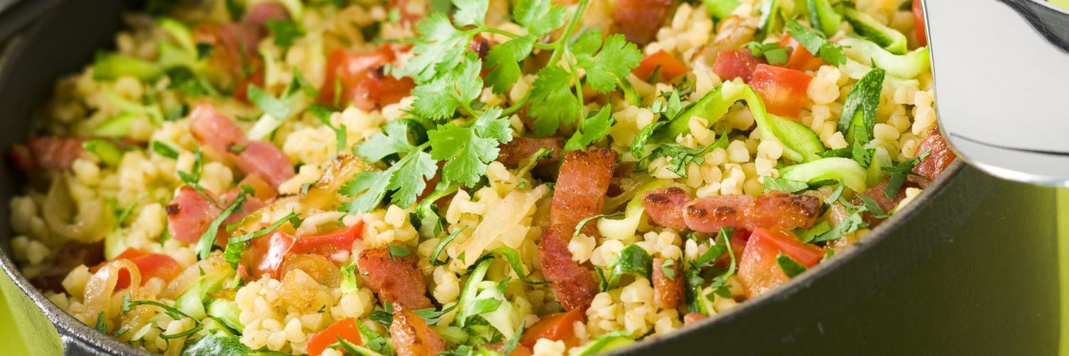 Boulgour aux lardons et petits legumes Boulgour aux lardons et petits legumes