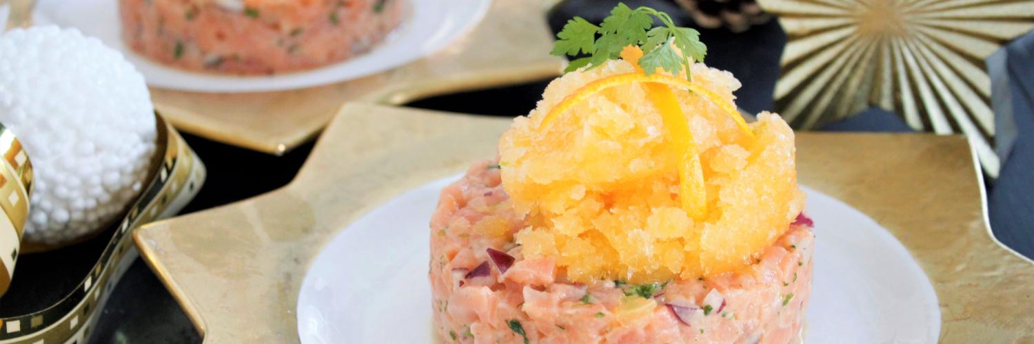 Tartare de saumon à l'Arome et granité d'orange