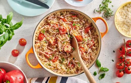 cherry tomatoes and ham pilaf