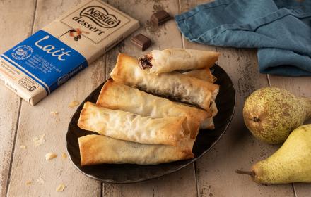 Nems aux poires et chocolat au lait