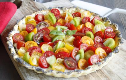 Tarte fine ricotta basilic et petites tomates