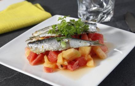 Tartare pastèque, melon et sardines grillées