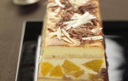 Terrine biscuitee orange passion et chocolat au caramel