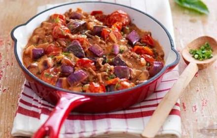 Poêlée de boeuf, aubergines et tomates façon moussaka
