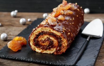 Roule chocolat caramel aux marrons glaces