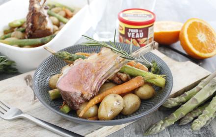 Carré d'agneau au romarin et petits légumes
