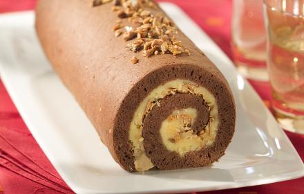 Buche chocolat et amandes caramelisees