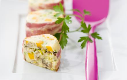 Flan moelleux aux legumes et poitrine grillee