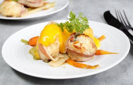 Lotte sauce mangue passion et légumes fondants