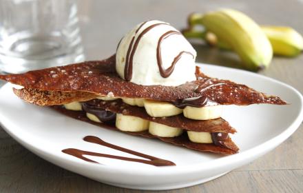 Croustillant banane chocolat et glace vanille