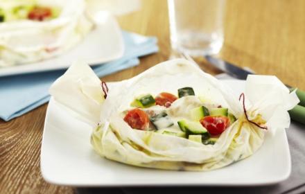 Papillotes de cabillaud a la courgette et aux tomates cerises