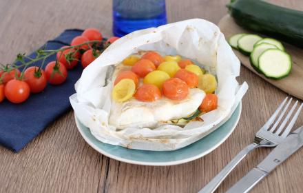 Papillote de cabillaud courgette tomate