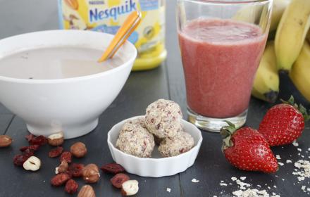 Smoothie fraise banane, energy ball's Nesquik