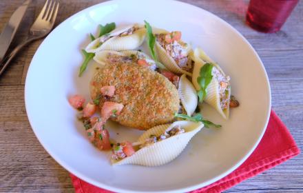 Pavés Gourmands Épinard et fromage, conchiglioni champignons, tomate