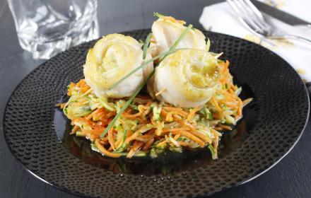 Rouleaux de sole et fondue de légumes