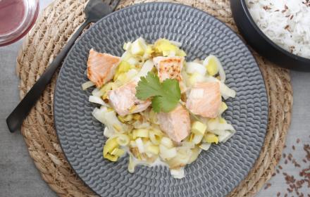 Noix de saumon sur fondue de poireaux