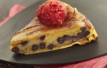Tatin banane chocolat et granité de fraises