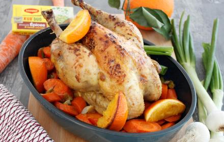 Poulet rôti aux épices carotte fondantes à l’orange