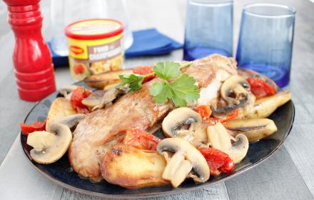 Filet mignon aux rattes sauce champignons