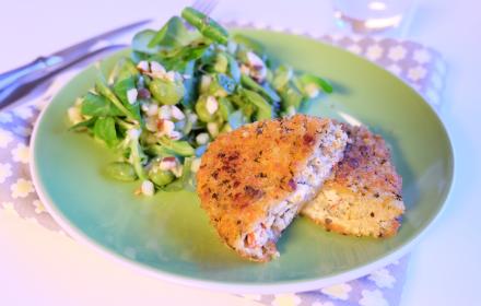 Pavés courgette et salade de fèves