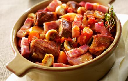 Veau marengo aux lardons
