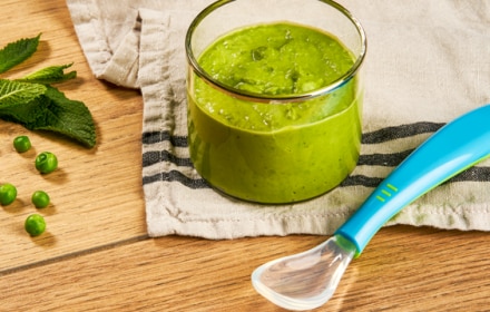 Recette purée de petit pois, chèvre et menthe pour bébé