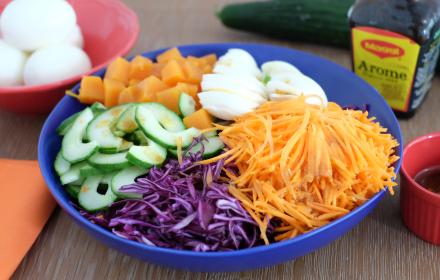 Salade chou, carotte, concombre et patate douce