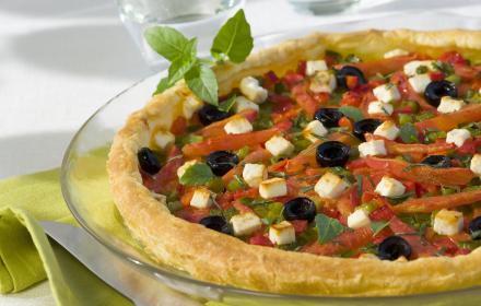 Tarte aux poivrons grilles, olives et feta